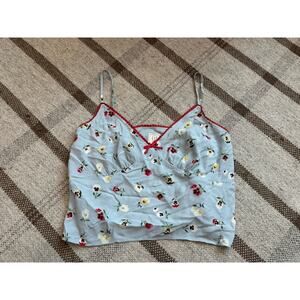 Gap X Doen Cropped Blue Floral Camisole Tank Top Small Red Coquette